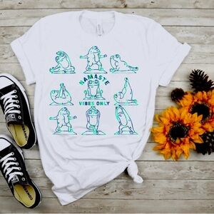 Frog yoga Namaste holographic t-shirt unisex
